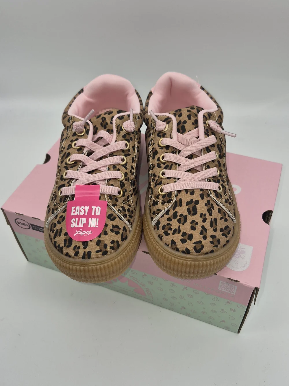 Jellypop Leopard Print Sneakers with Pink Laces and Lining Girl's Size 2M NIB